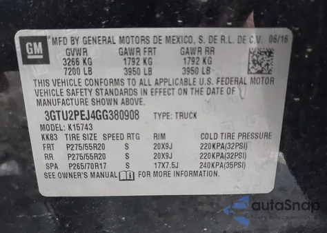 2016 GMC Sierra 1500 Denali from USA, damaged, VIN 3GTU2PEJ4GG380908
